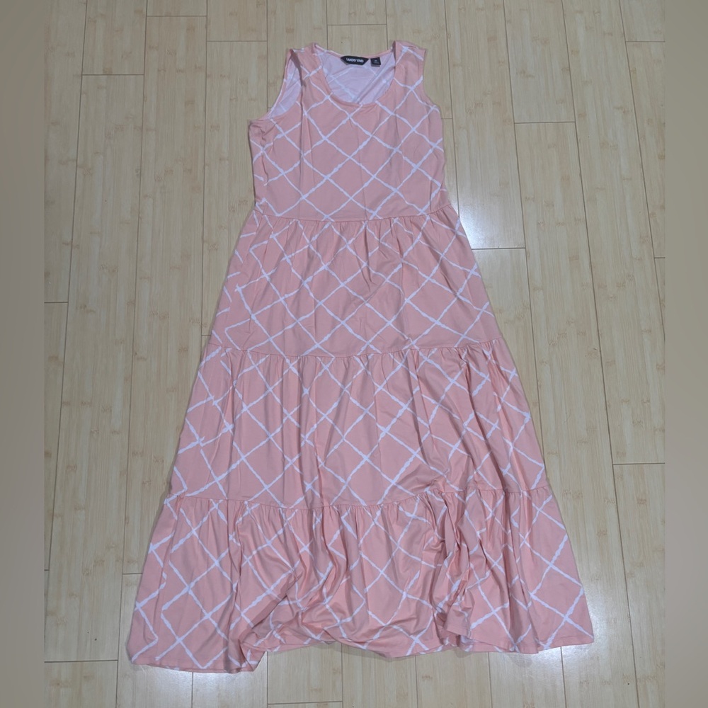 Lands' End Coral and White Dress